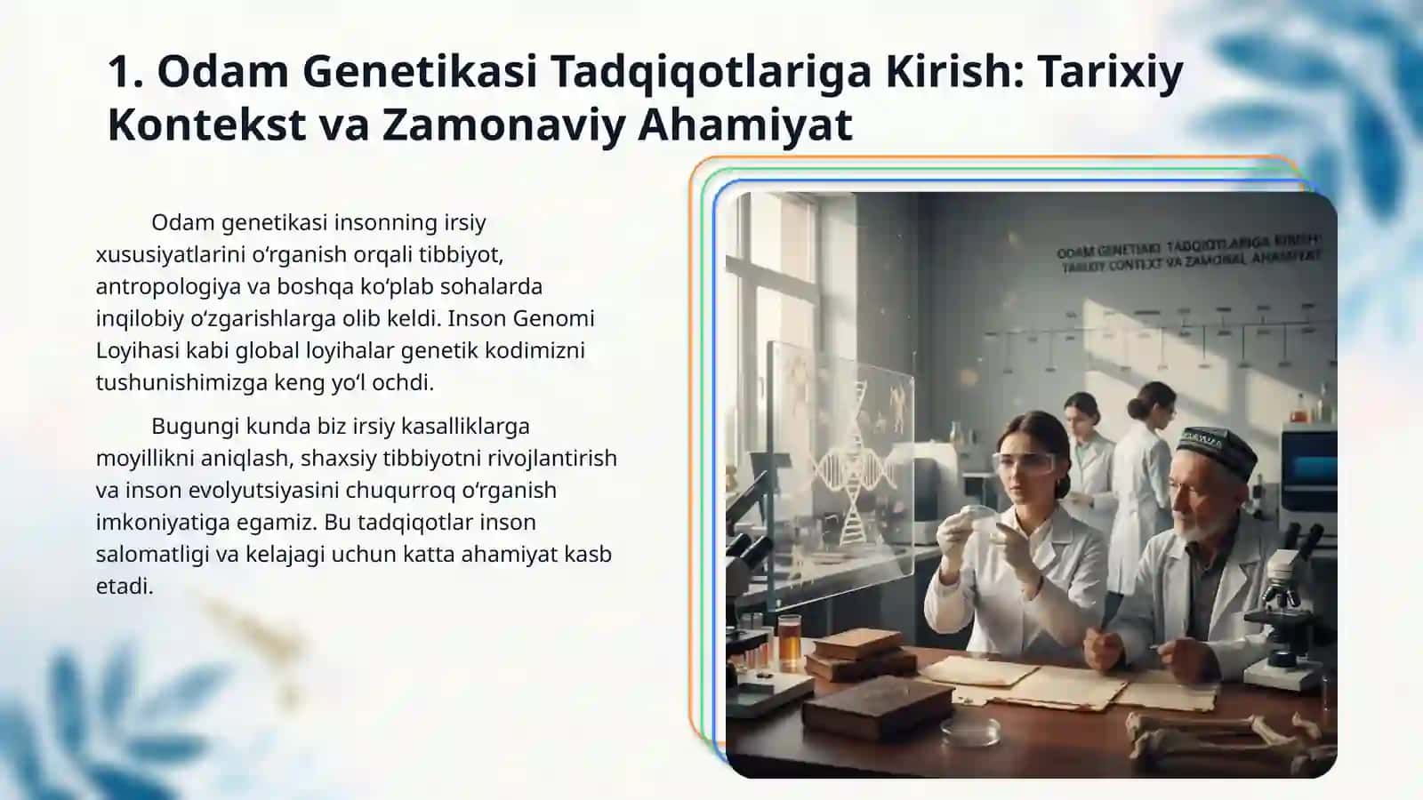 Odam genetikasining o'rganish usullari: dermatoglifika, populatsion statistika va molekular genetika usullari. 3