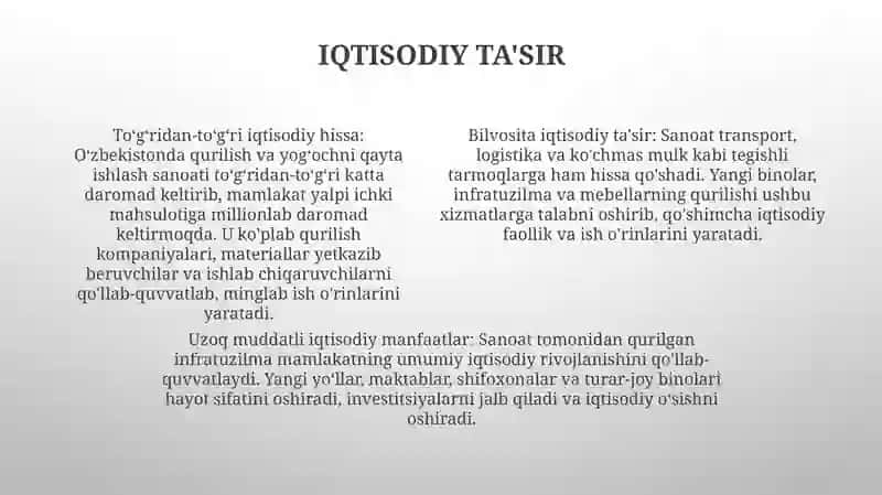 O‘Zbekistonda Qurilish Va Yog‘Ochsozlik Sanoati 3