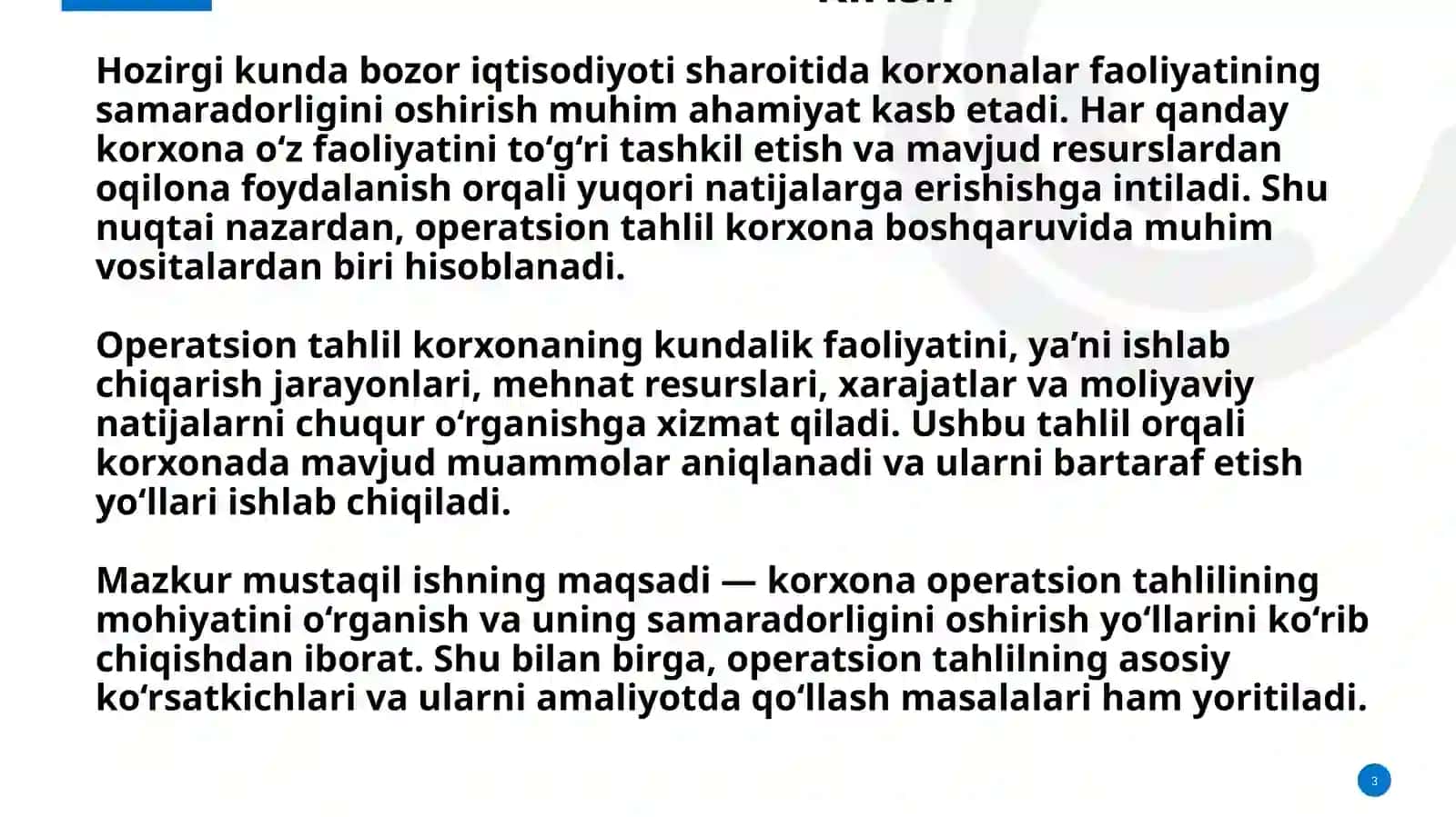 Korxona operatsion tahlili 3