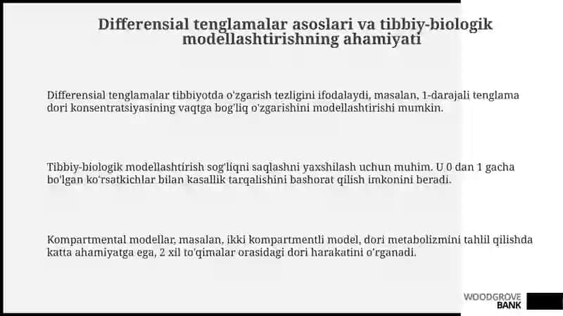 Tibbiy biologik mazmundagi differensial tenglamalarni tuzish 3