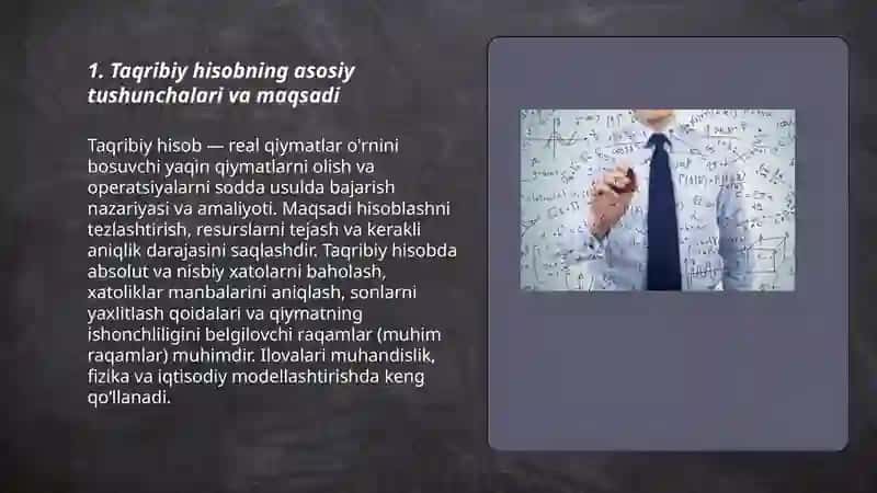 Taqribiy hisob, absolyut va nisbiy xato, sonlarni yaxlitlash usullari 3