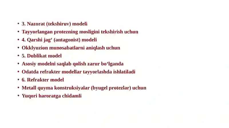 Ortopedik stomatologiyada qo‘llaniladigan modellar tasnifi 3