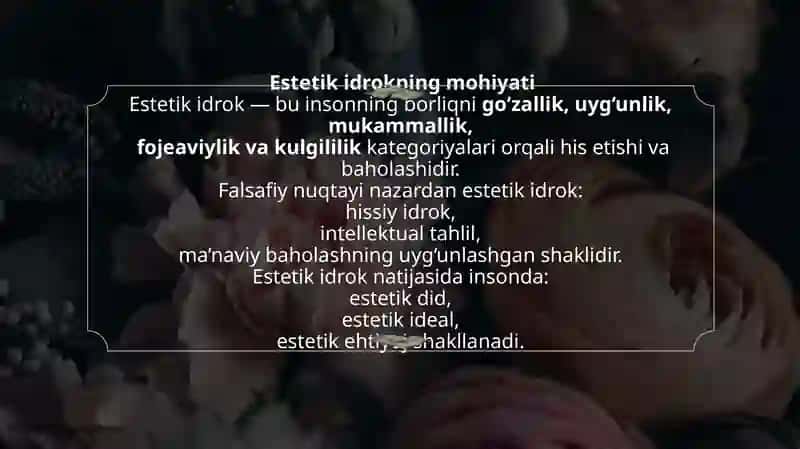 DUNYONI ESTETIK IDROK ETISHDA SAN’AT ASARLARINING AHAMIYATI 3