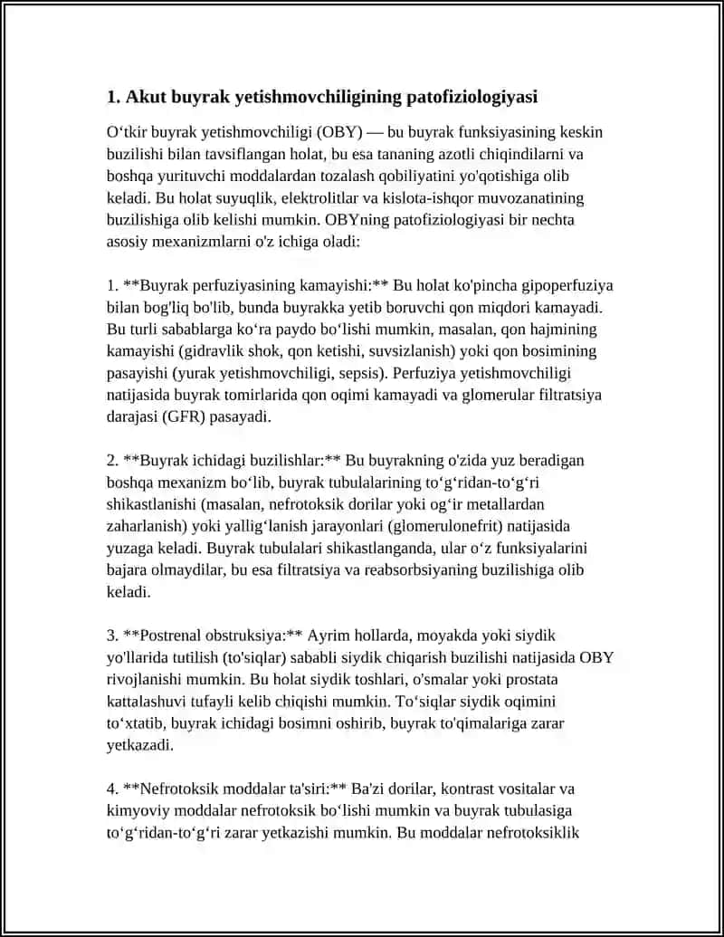 O‘TKIR BUYRAK YETISHMOVCHILIGINING PATOFIZIOLOGIYASI 3
