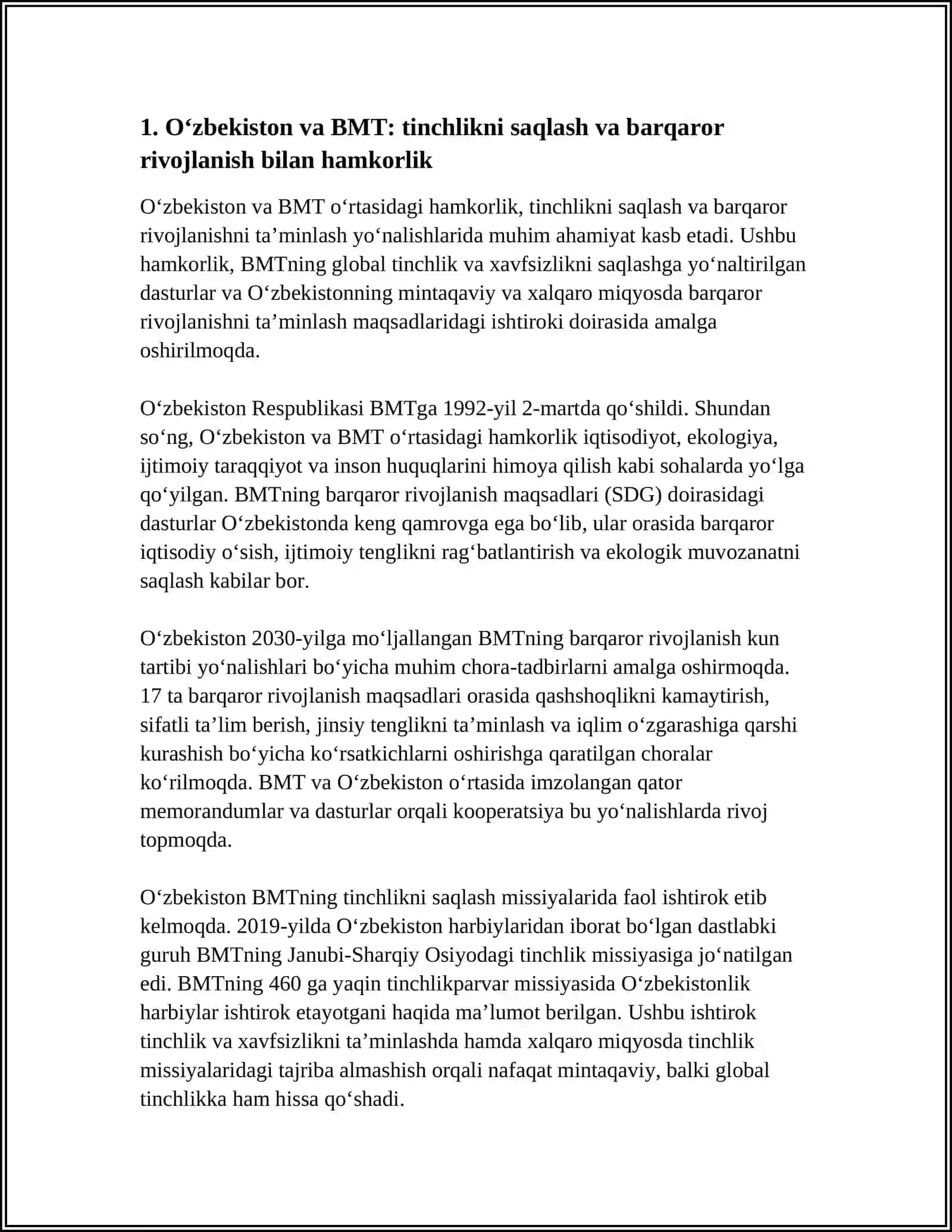 O‘zbekistonning Xalqaro Tashkilotlar Bilan Hamkorlik Aloqalari 3