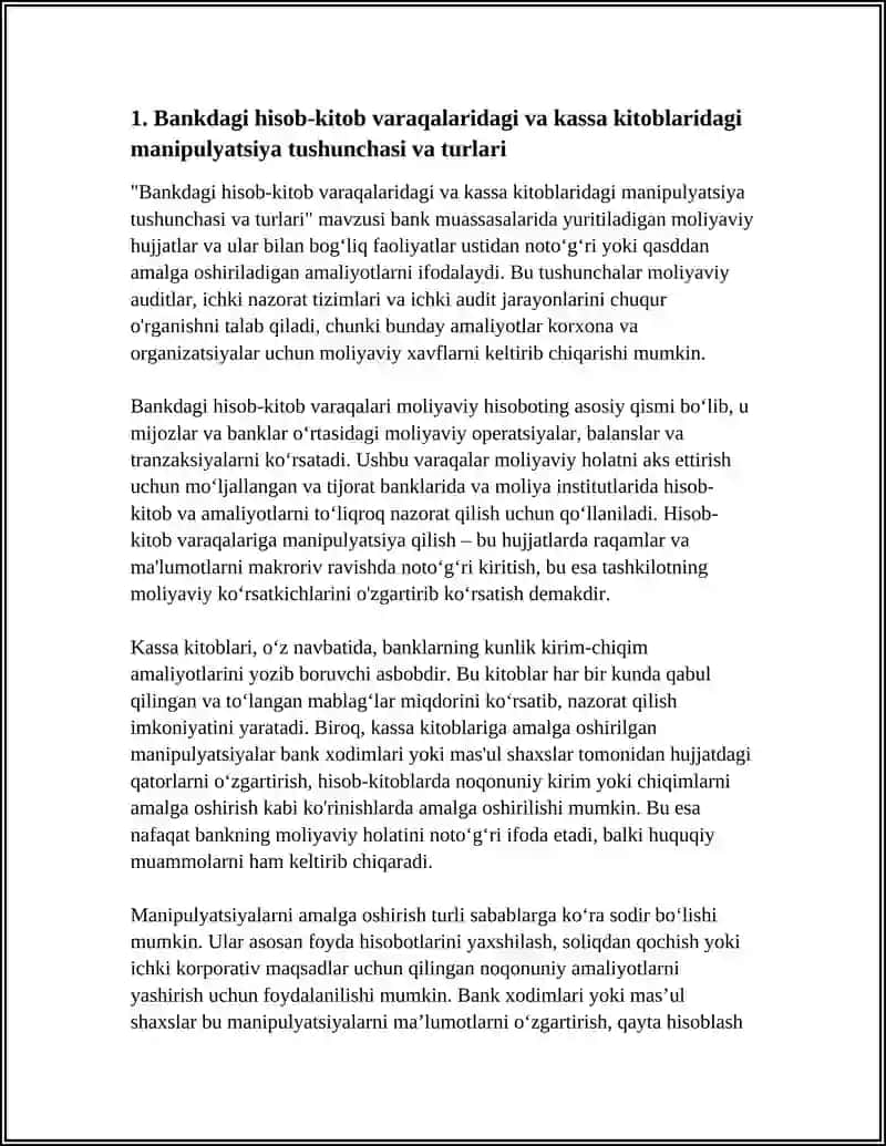 BANKDAGI HISOB- KITOB VARAGʻIDAGI HISOB-KITOBLAR VA KASSA KITOBLARNI MANUPALITSIYA QILSH 3