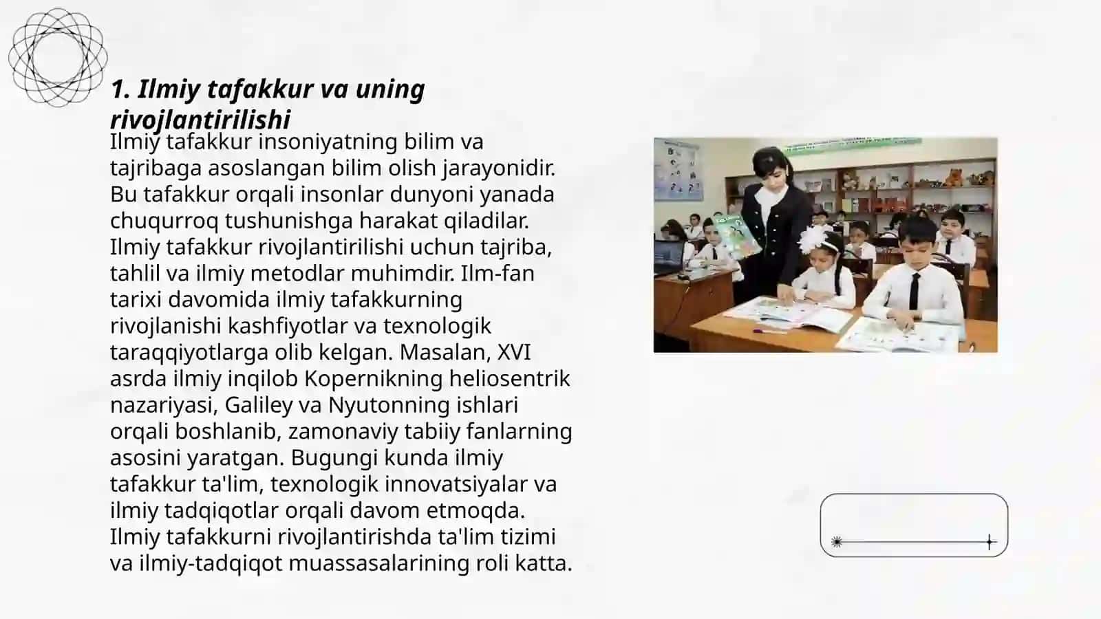 Oʻquvchilarning ilmiy dunyoqarashini shakllantirish Oʻquvchilarning Aqliy tarbiyasi 3