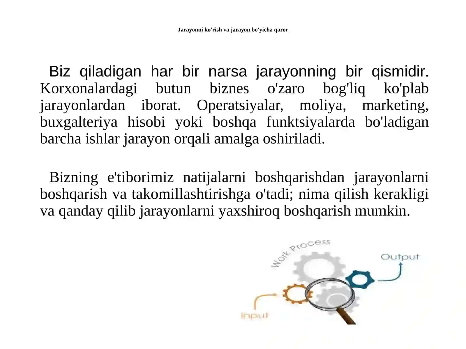 Operatsion boshqaruv fanining 4-mavzu: Jarayonlarnitanlash 3