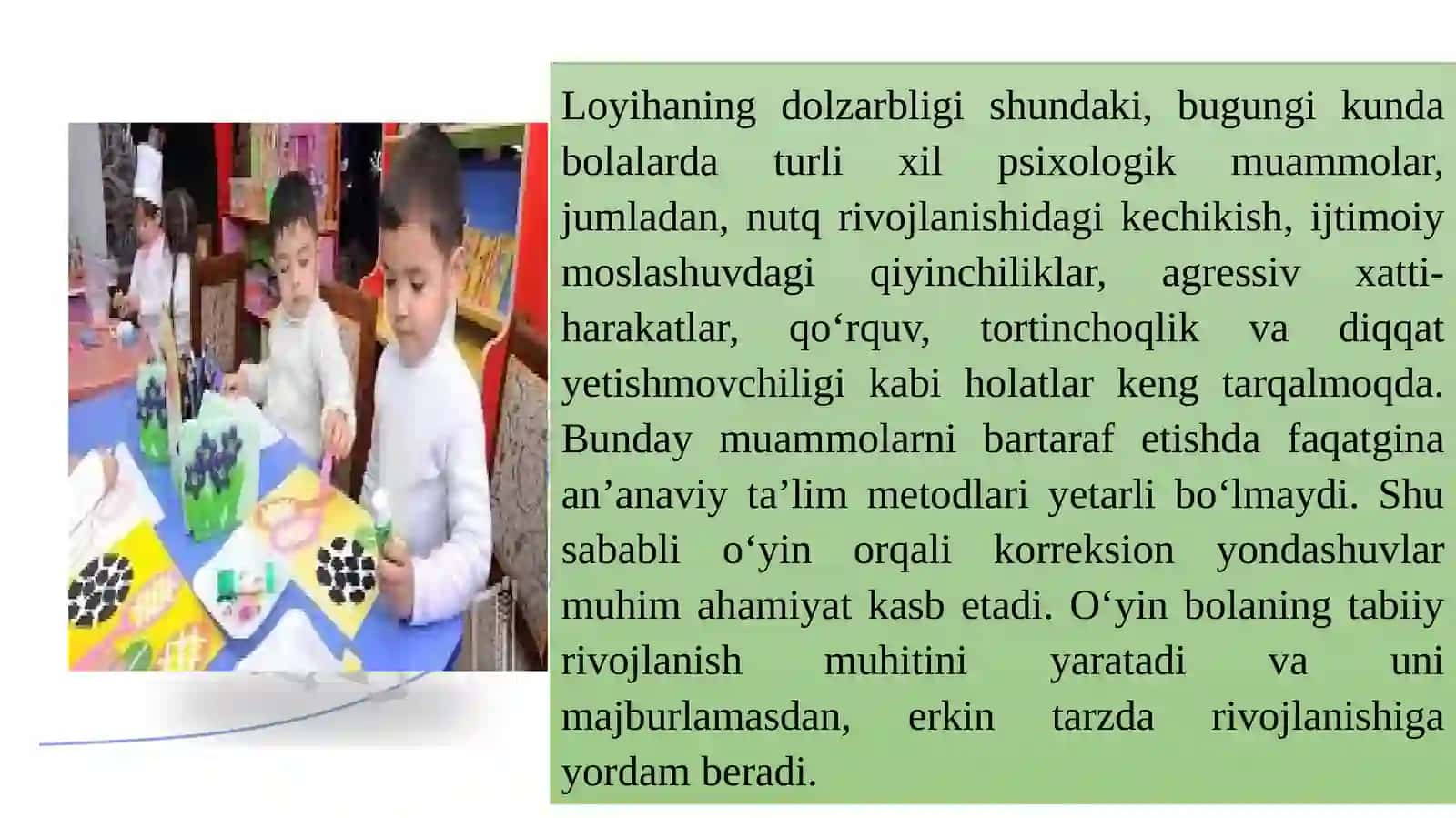 “O‘yin orqali korreksion ishni tashkil etish ”mavzusida bajarilgan LOYIHA ISHI 3