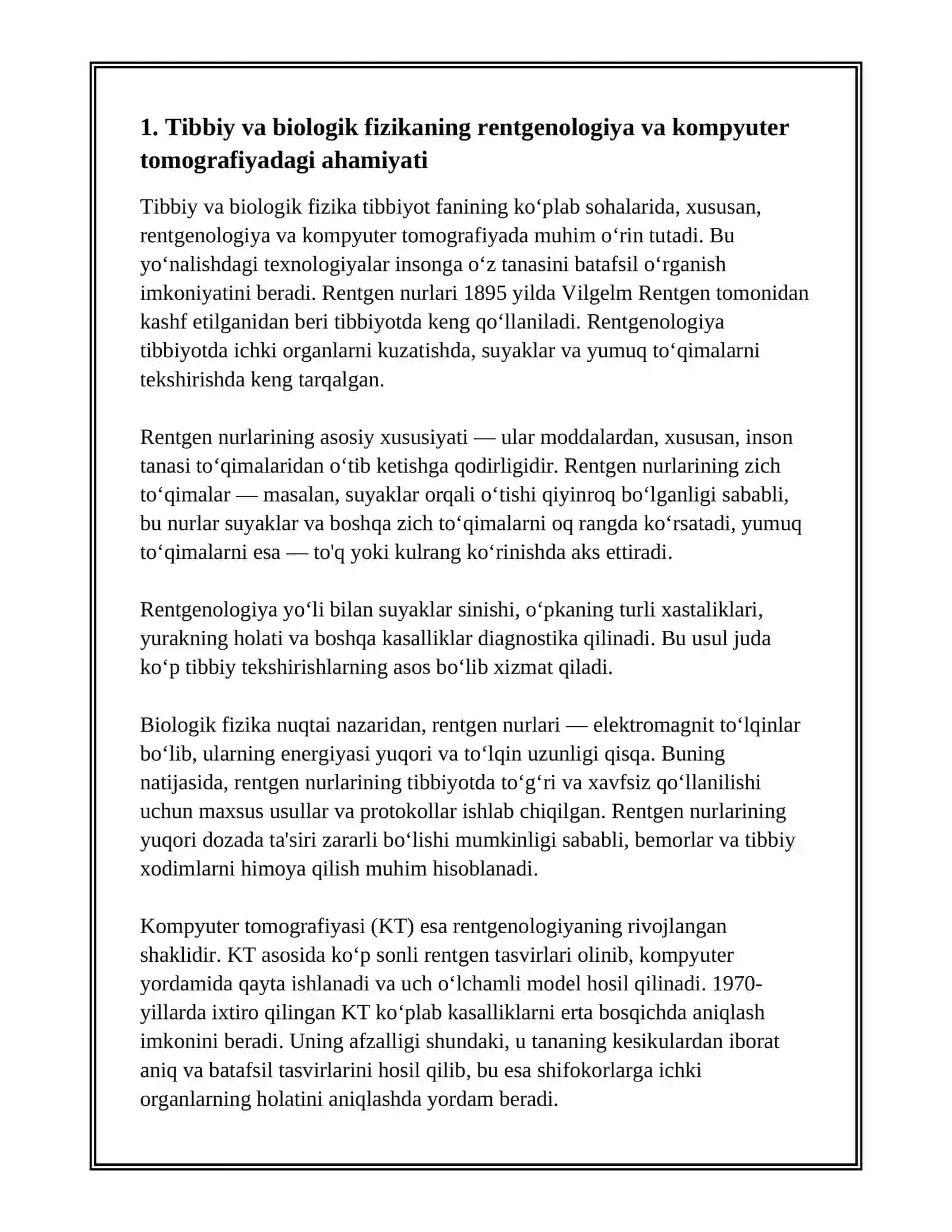 Tibbiy va biologik fizika fanining tibbiyot bilan tibbiyot fani amalyotidagi ahamiyati 3
