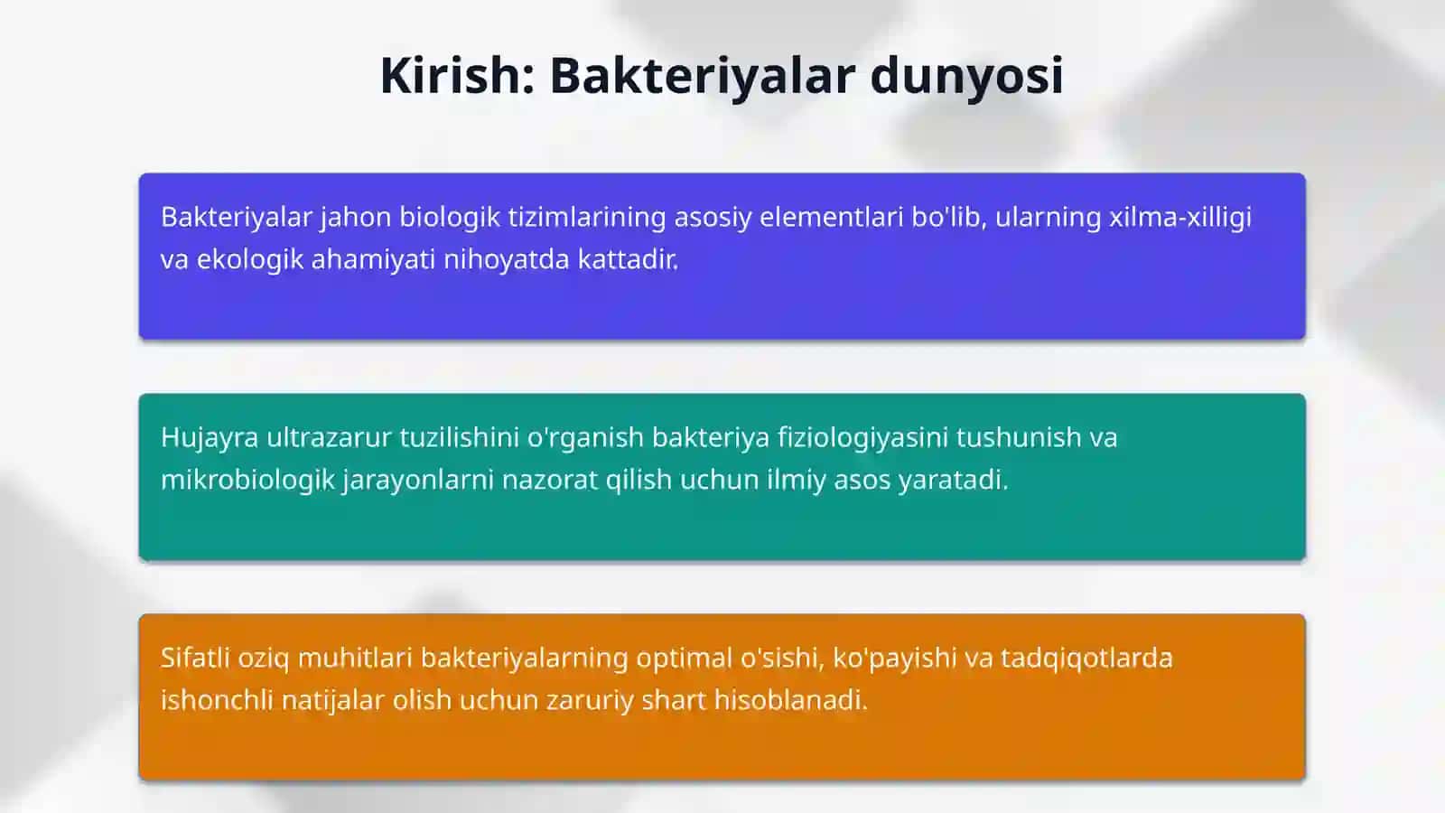 Bakteriyalar ulturastrukturasi bakteriyalarning fiziologiyasi oziq muhitlar 3