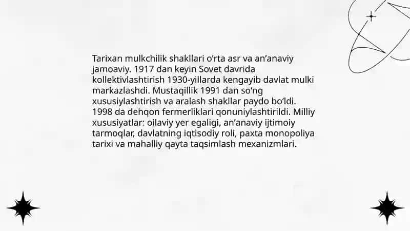 Mulkchilik shakllarining evolyutsiyasi: jamoa, aralash va xususiy mulkning hozirgi ko‘rinishlari 3