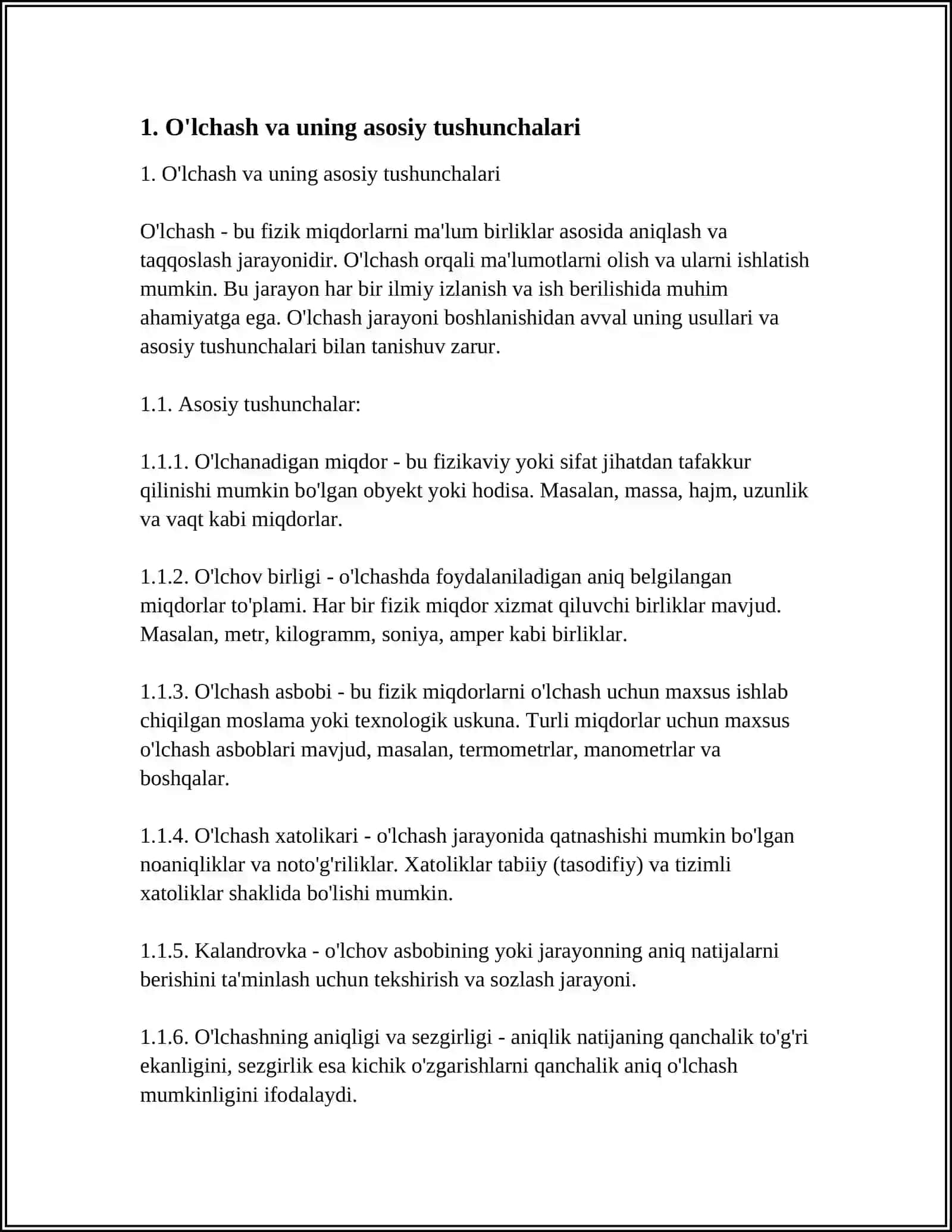 O'LCHASH USULLARI VA O'LCHASH TURLARI.O'LCHASH XATOLIGI 3