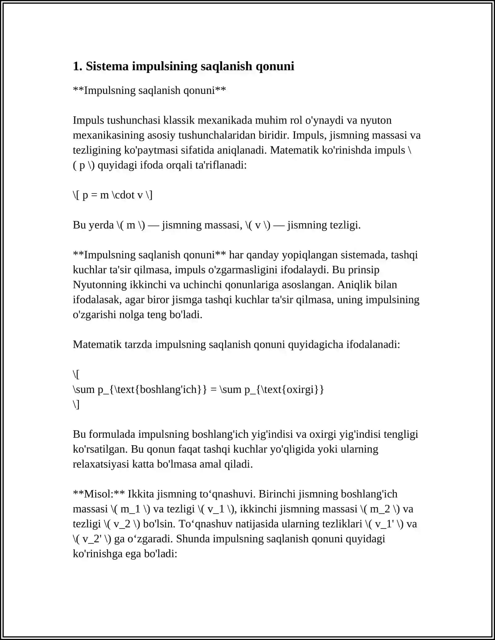 Sistema impulsining saqlanish qonuni 3