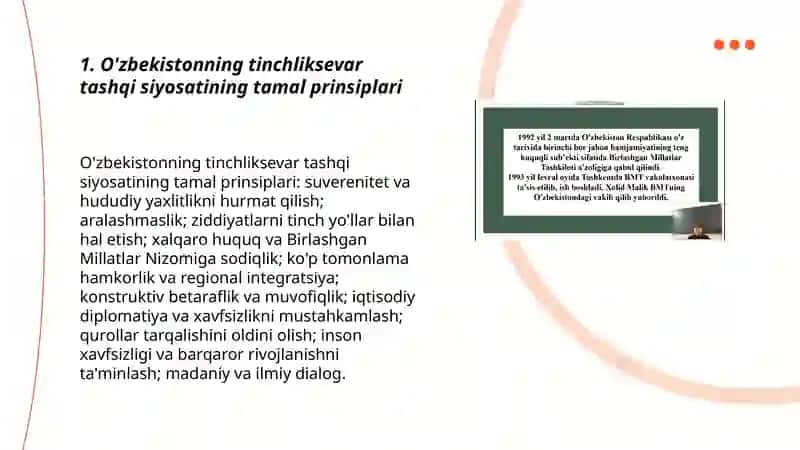 O'zbekistonning tinchliksevar tashqi siyosati va uning jahon hamjamiyati tomonidan tan olinishi 3