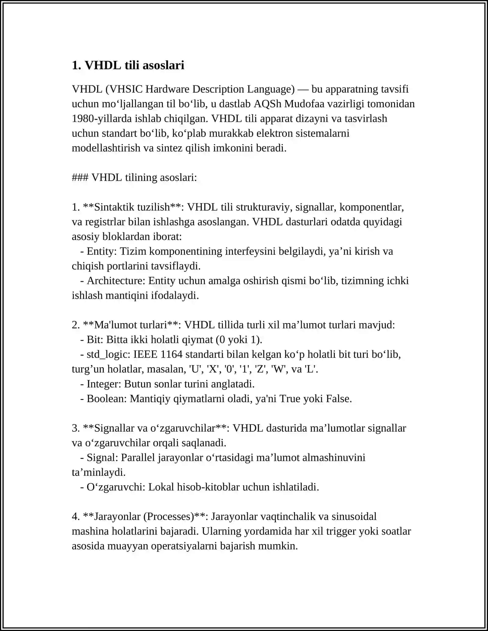 VHDL TILINING SINTAKSIS ELEMENTLARI 3