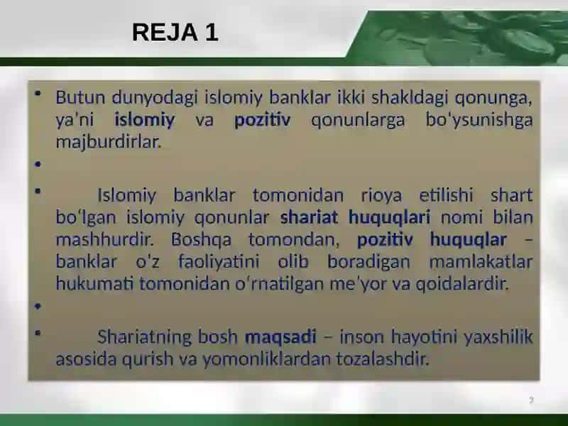Islom banklarining jahon bank tizimidagi roli mavzusida mustaqil ish taqdimoti 3