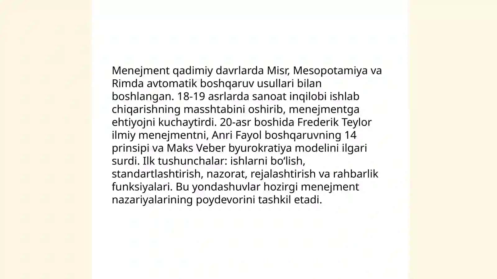 Menejment rivojlanish tarixi va hozirgi holati 3