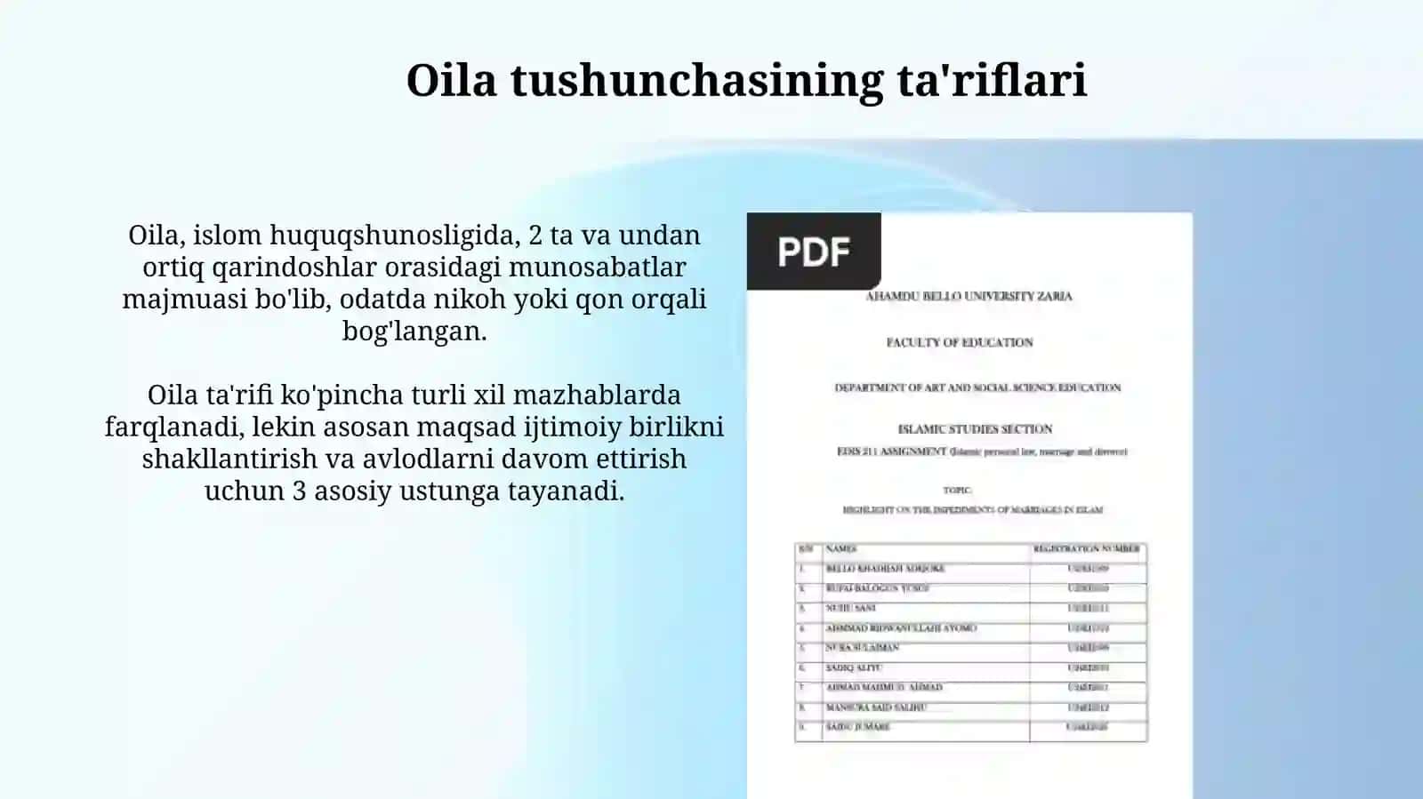 Islom huquqshunosligida oila, nikoh,talog, idda, zihor tushunchalarini tariflash 3