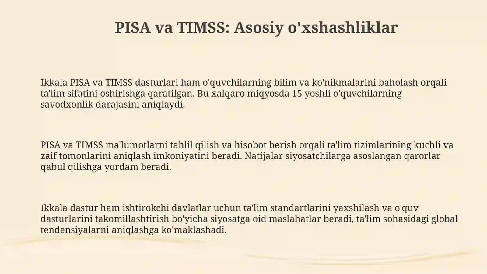 PISA va TIMSS: Umumiy jihatlar va farqlar 3