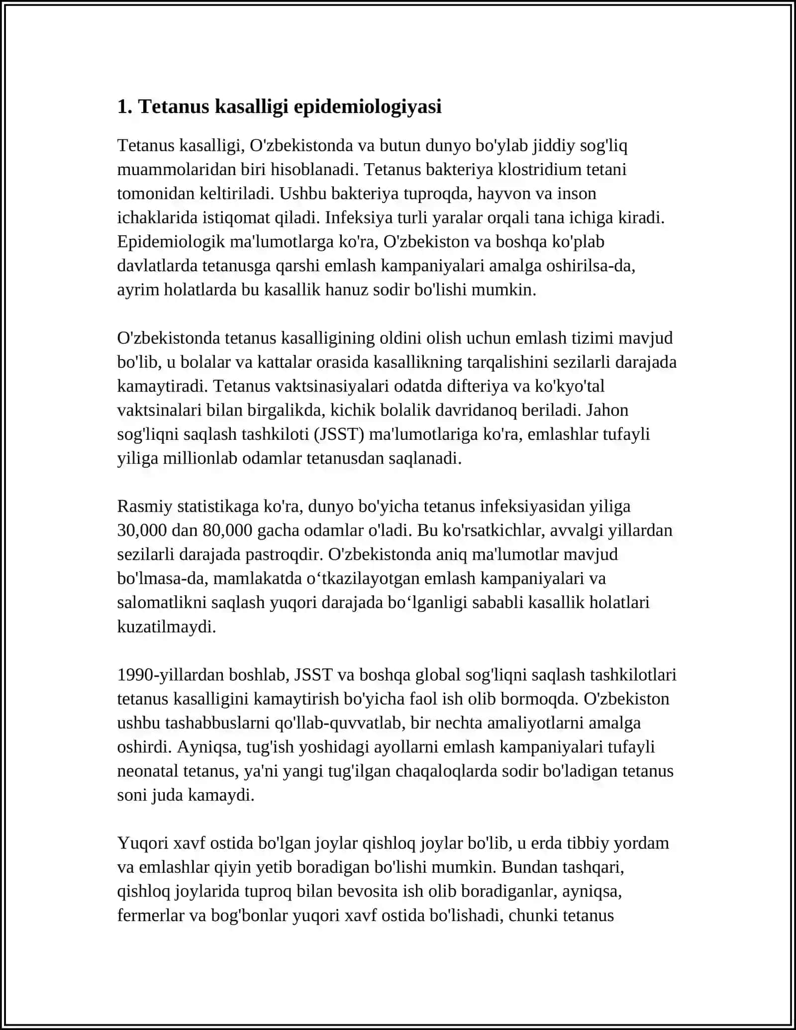 MUSKUL XOSSALARINI OʻRGANISH USULLARI.TETANUS 3