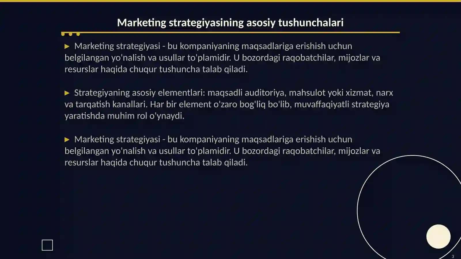 Marketing strategiyasi va bozorni o'rganish 3