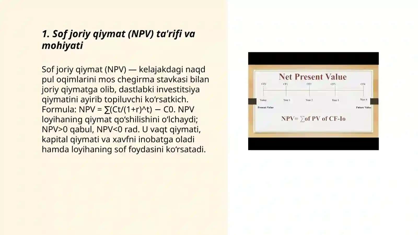 Kapitalni budjetlashtirishda Sof joriy qiymat (NPV) tushunchasi 3