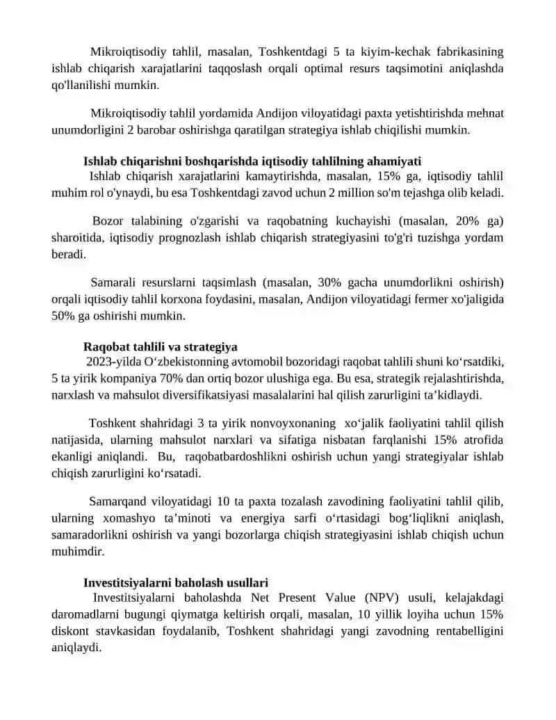 Iqtisodiy taxlil turlari va uning ishlab chiqarishni boshqarishdagi roli 3