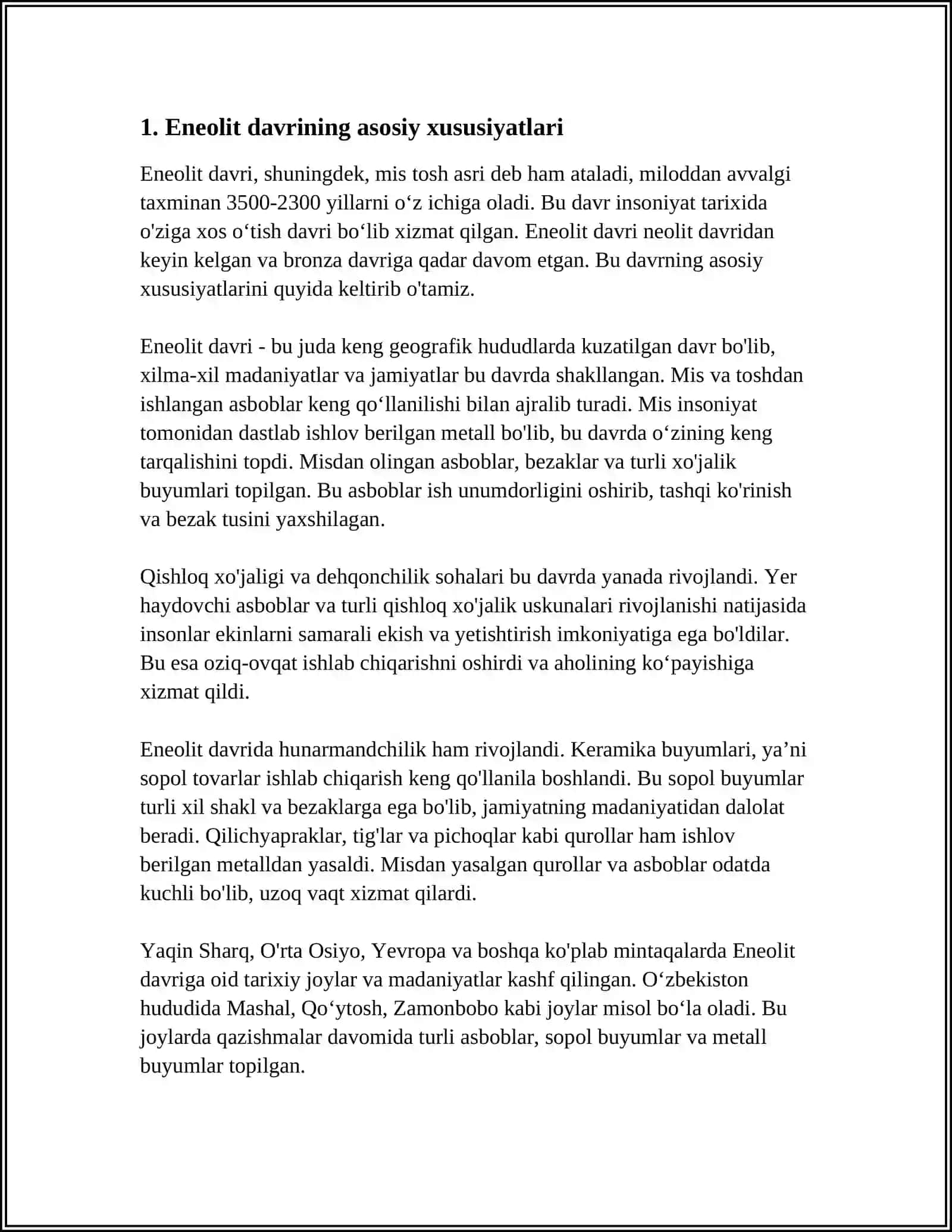 ENEOLIT VA BRONZA DAVRI JAMIYATI RIVOJLANISHINING OʻZARO ALOQADORLIGI VA OʻZIGA XOS XUSUSIYATLARI 3