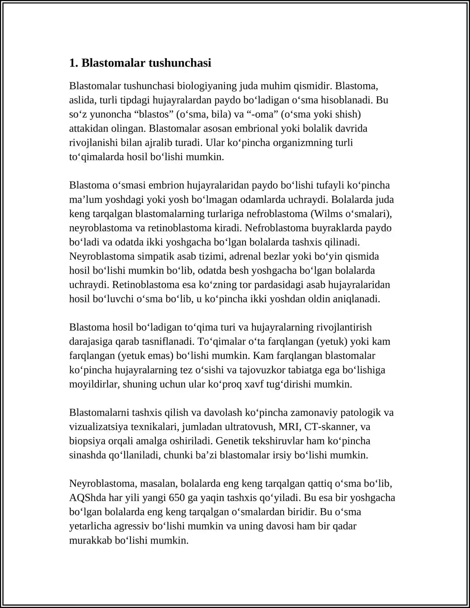 BLASTOMALAR HAQIDA TUSHUNCHA. BLASTOMALARGA QARSHI VOSITALARNING TASNIFI VA TASIR TURLARI NOJO' YA TA' SIRLARI 3
