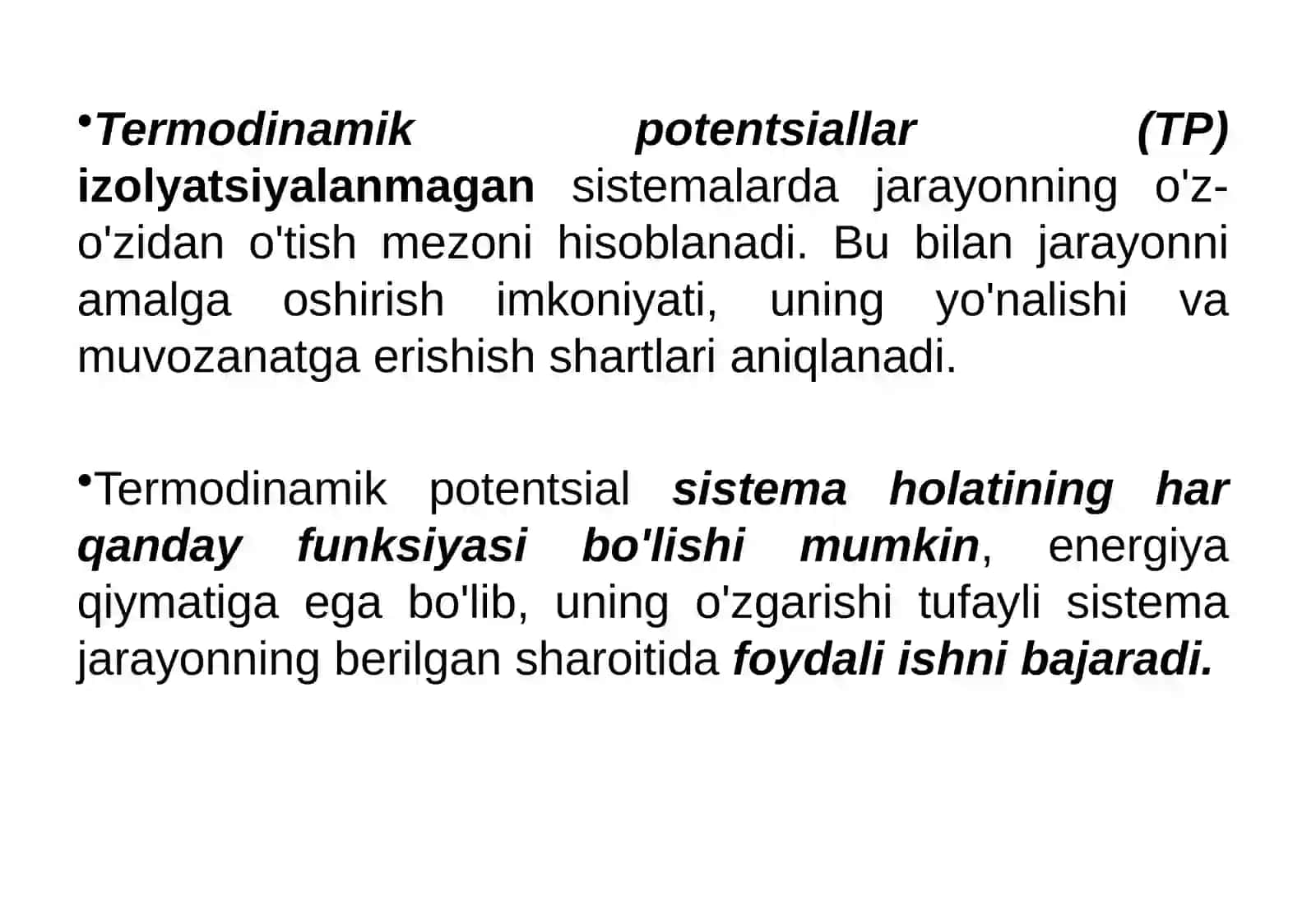 Termodinamik potensiallar (xarakteristik funksiyalar) 3