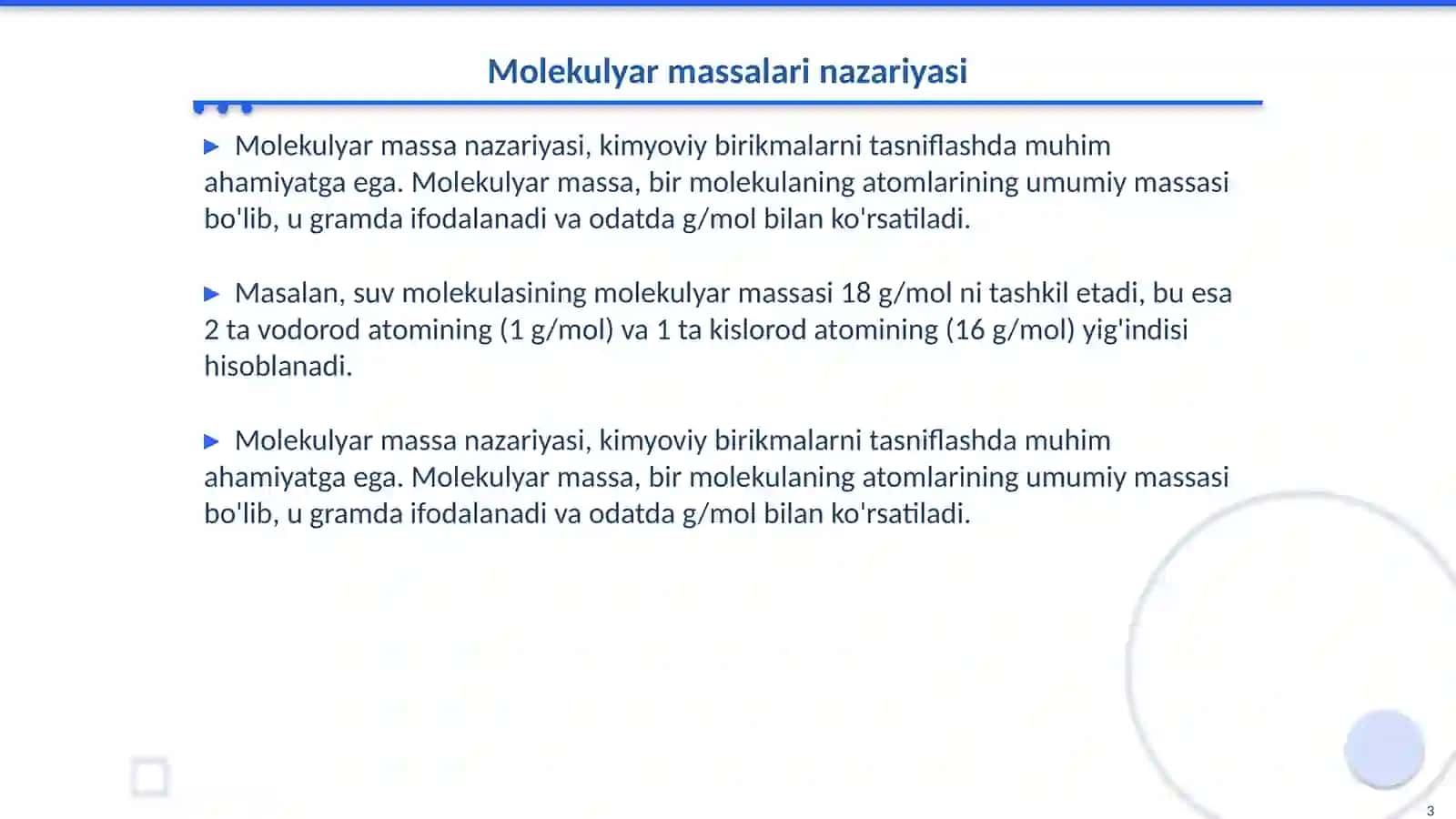Mоlеkulyar mаssаlаri bоshqаrilgаn pоlimеrlаr sintezi vа ulаrning mоlеkulyar-mаssаviy хаrаktеristikаlаri 3
