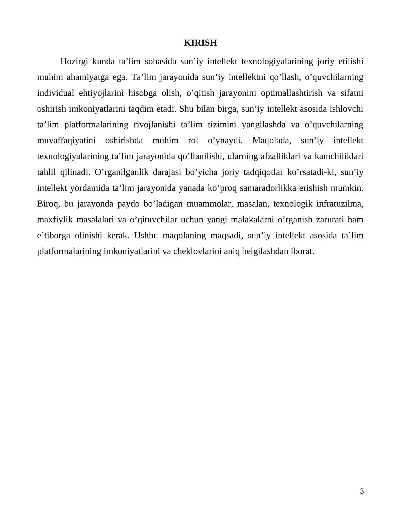 Sun’iy intellekt asosida ta’lim platformalarining imkoniyatlari va cheklovlari 3