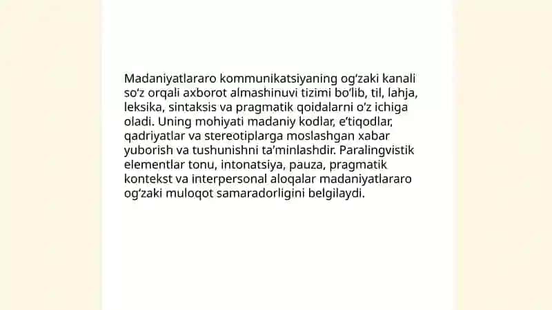 Madaniyatlararo kommunikatsiyaning og‘zaki kanali 3