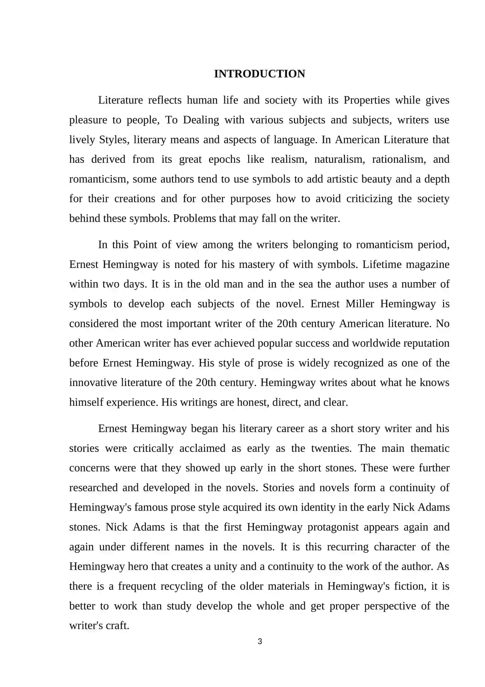 Course Paper: The Reflection of Heroism in the Novels of E. Hemingway 3