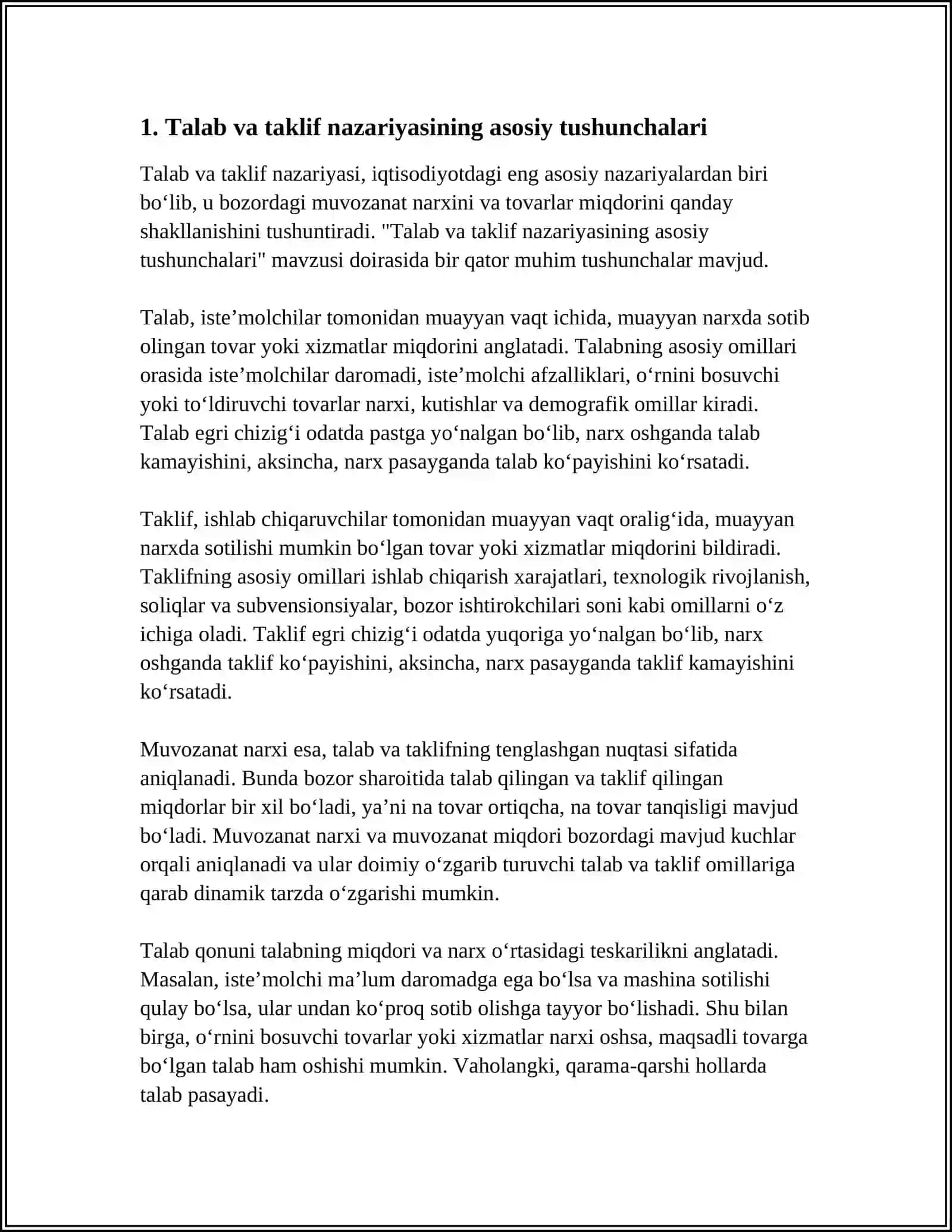 TALAB VA TAKLIF NAZARIYASI: MUVOZANAT NARXINING SHAKLLANISHI 3
