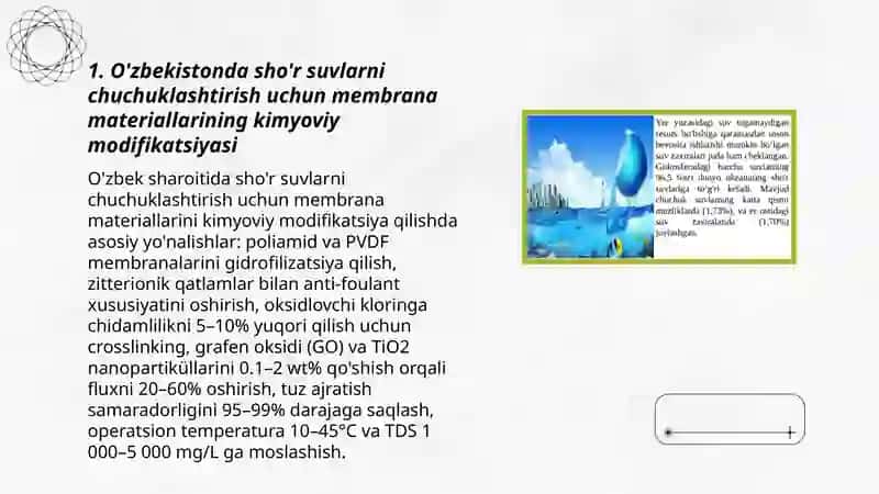 O'zbekistonda sharoitida sho'r suvlarni chuchuklashtirish g'oyasini yaratish 3
