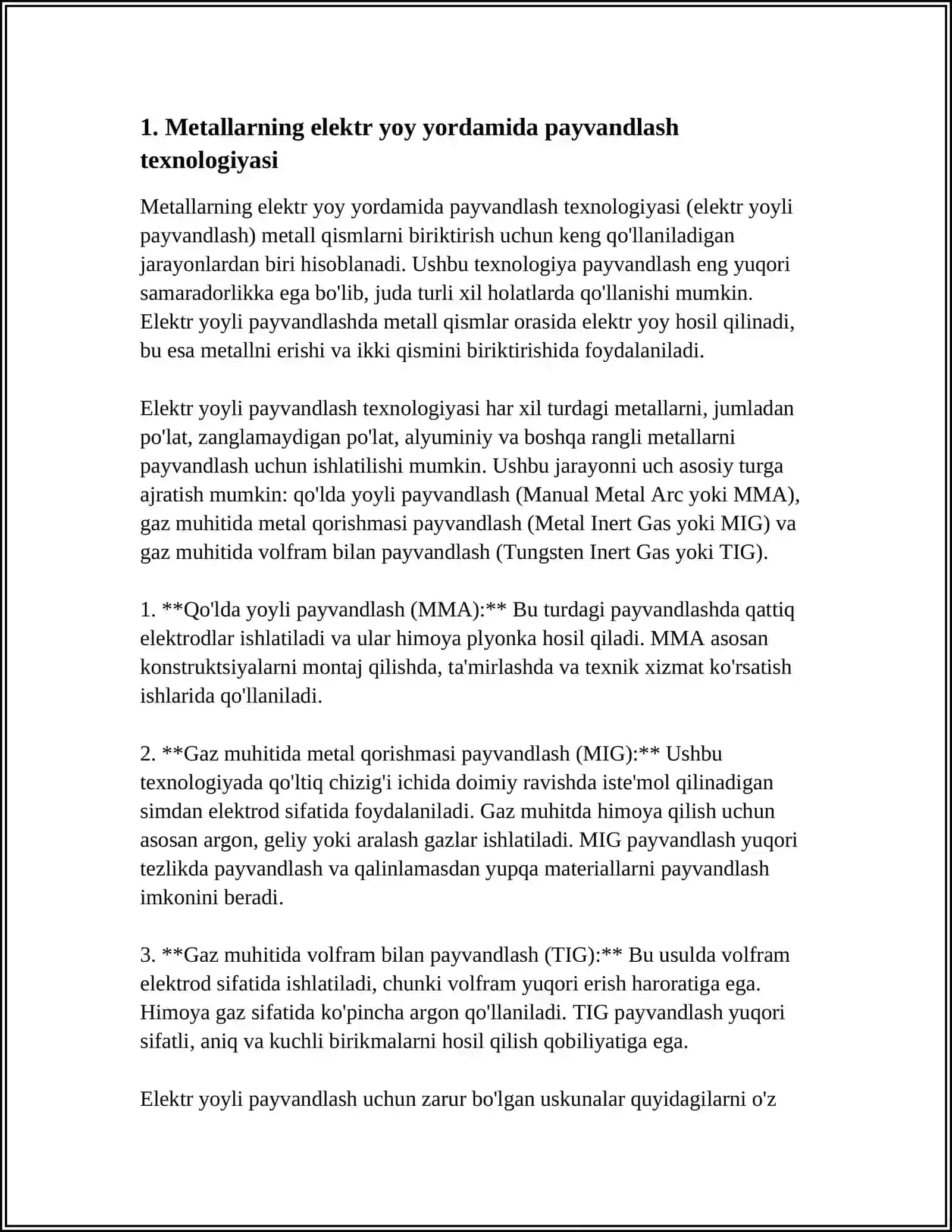 METALLARNI ELEKTR YOY YORDAMIDA PAYVANDLASH, FLYUS OSTIDA AVTOMATIK PAYVANDLASH 3