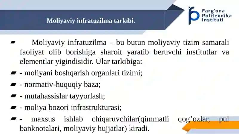 Moliyaviy Infratuzilma va Moliyaviy Tizimni Tartibga Solish 3