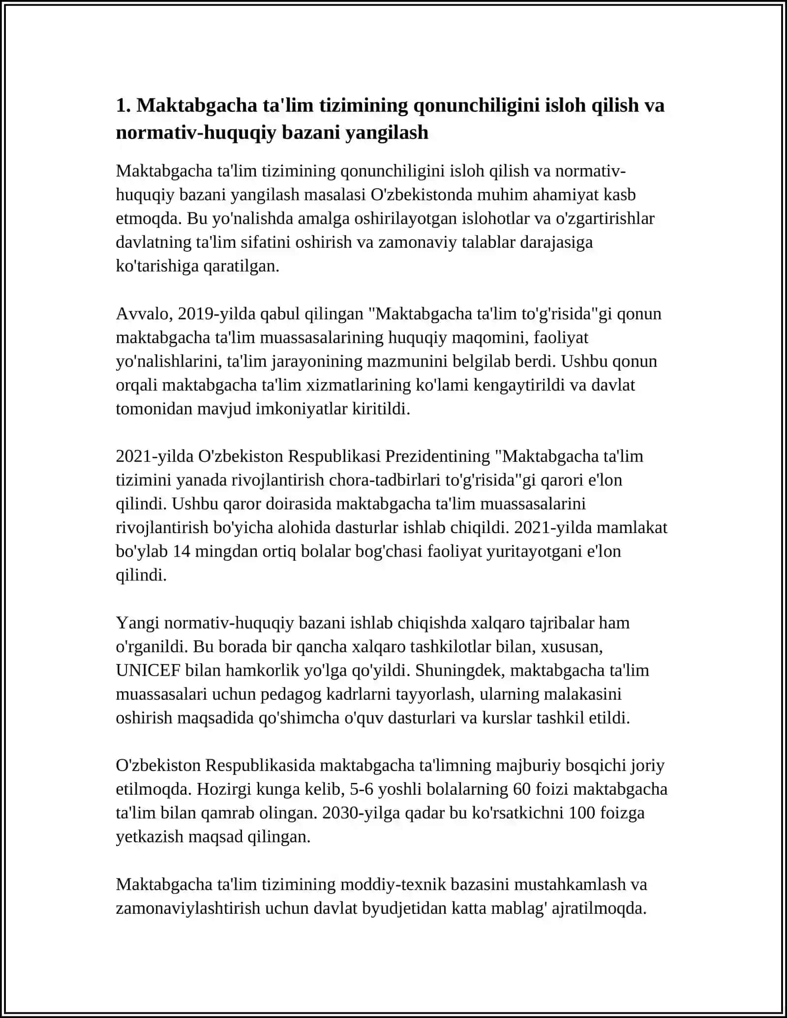 Oʻzbekiston Respublikasi da Maktabgacha Taʼlim Tizimidagi Islohlar 3