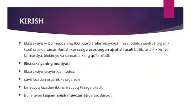 Ekstraksiya mexanizmining organik erituvchi tabiatiga bog'liqligi. 3