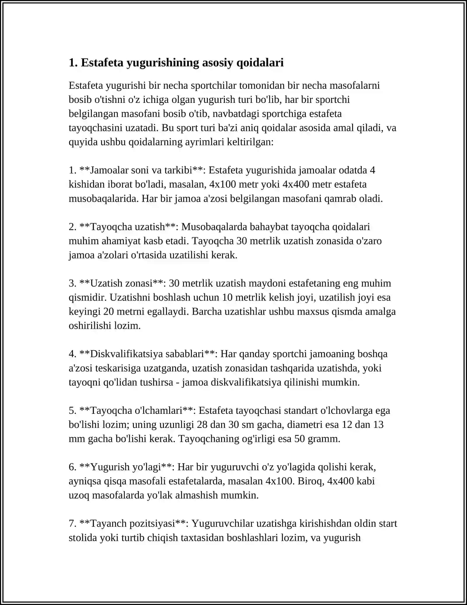 YENGIL ATLETIKA: ESTAFETALI YUGURISHLAR 100, 200, 300, 400 METRGA 3