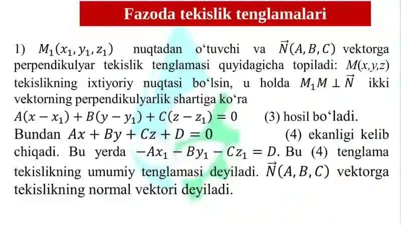TEKISLIK TUSHUNCHASI VA TENGLAMALARI 3