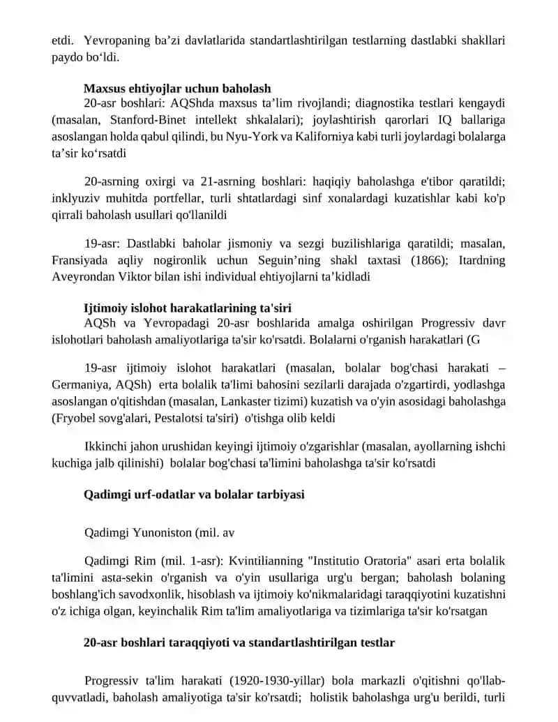 Erta yoshdagi ta'limni baholash tarixi 3