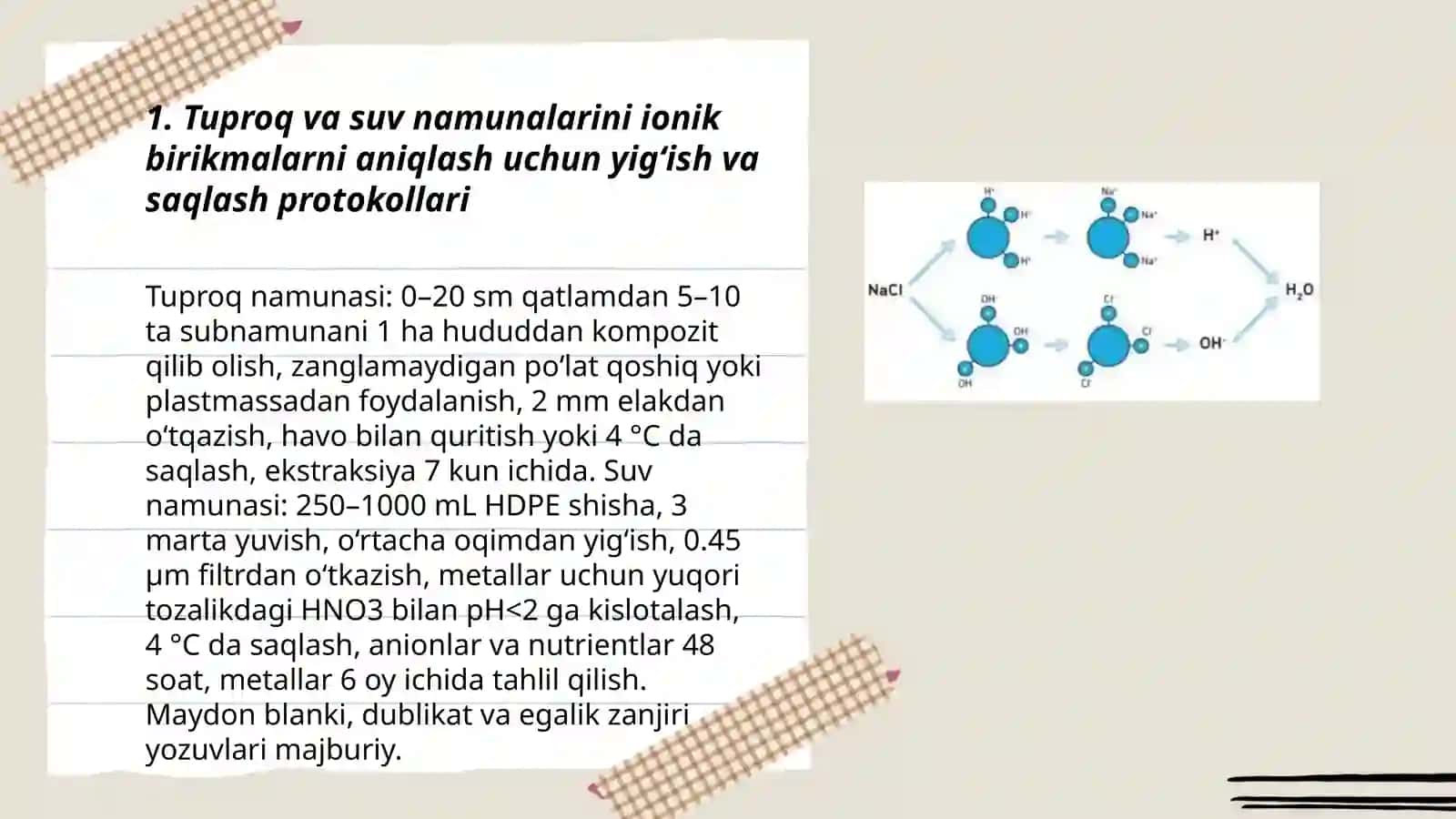 Tuproq va suvning ifloslanishida ion bogʻlanishli birikmalarni aniqlash 3