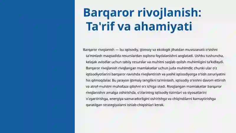 Barqaror rivojlanish: Ta'rif va ahamiyati 3
