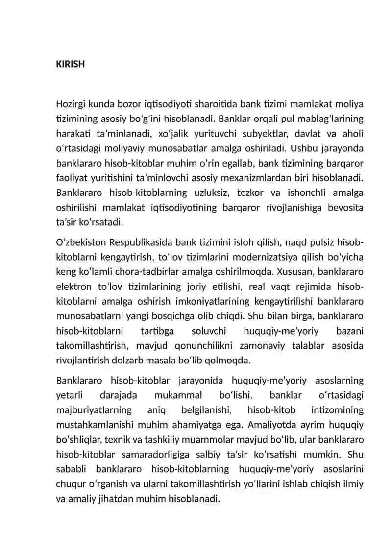 Banklararo hisob-kitoblarning huquqiy-me’yoriy asoslari va uni takomillashtirish 3