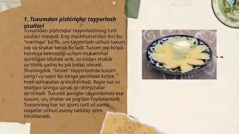Tuxum va tvorogdan taomlar tayyorlashni texnologiyasi 3