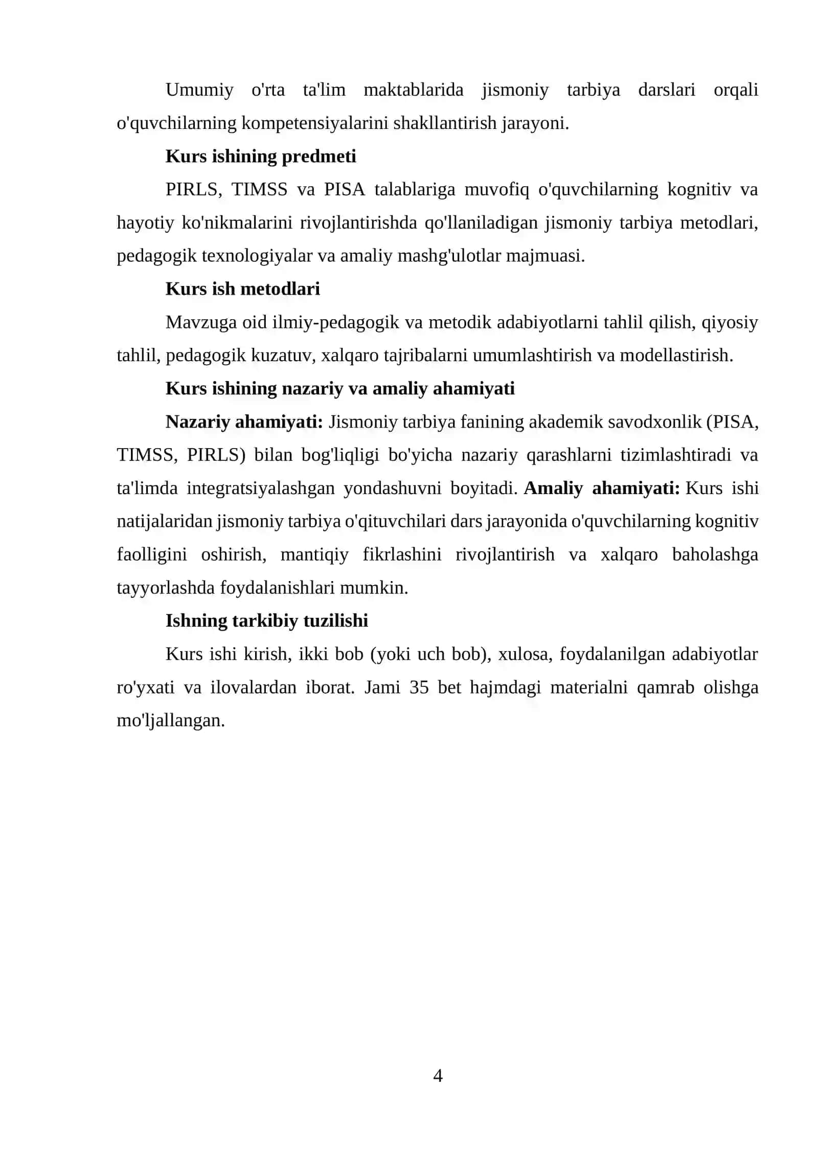 PIRLS, TIMSS va PISA talablari asosida jismoniy tarbiya bo'yicha kurs ishi mundarijasini tayyorlash 3