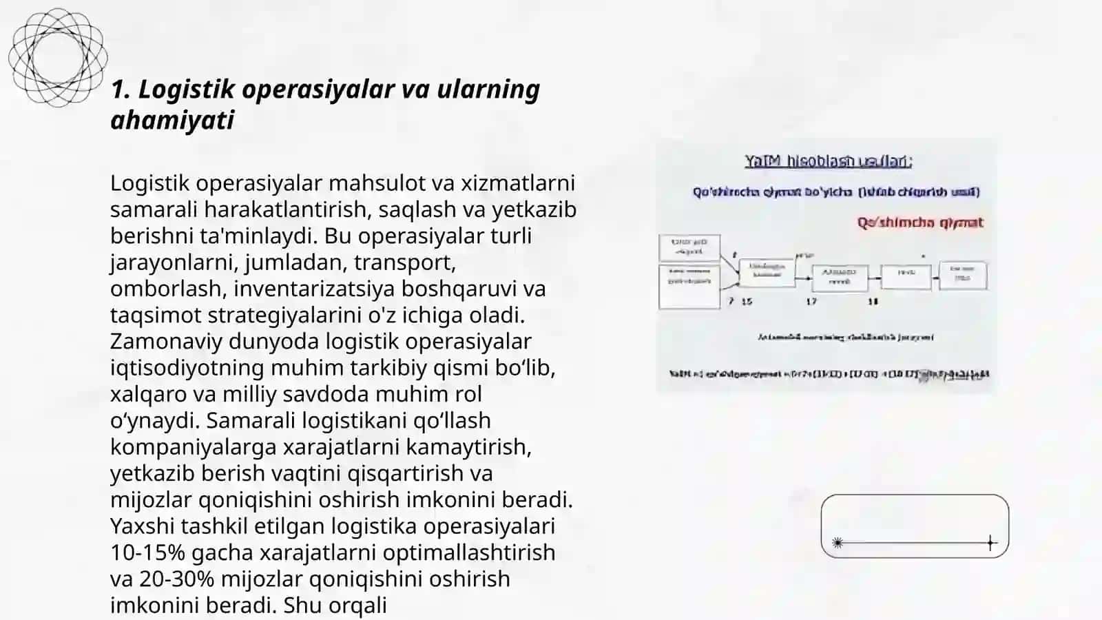 Logistik operasiyalar va funksiyalarning mohiyati, ular hajmini hisoblash usullari 3